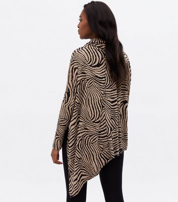 Blue Vanilla Brown Zebra Print Fine Knit Asymmetric Top New Look