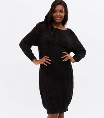 black cable knit dress