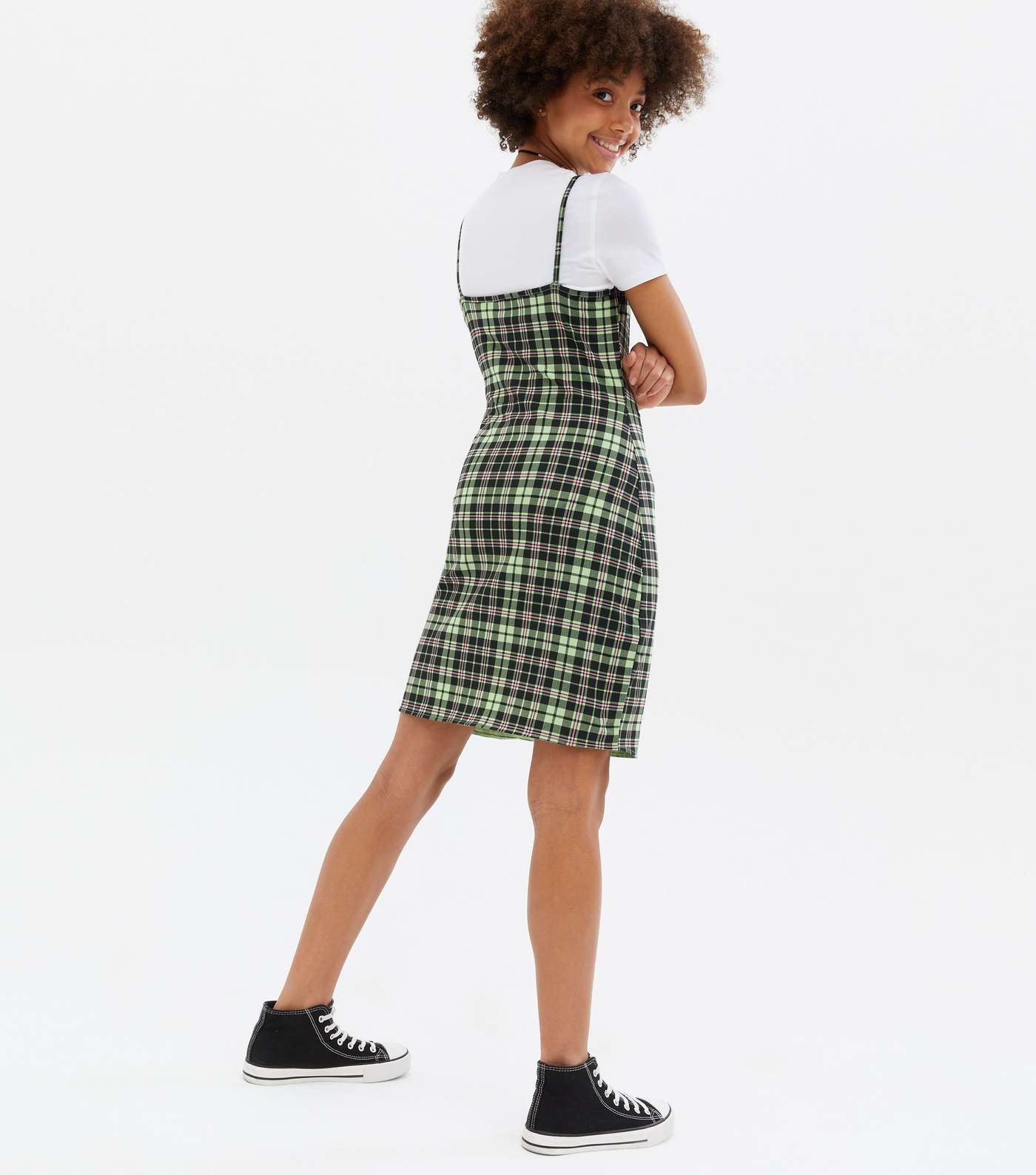 Girls Green Check 2-in-1 Short Sleeve Dress Image 4