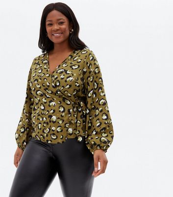 Click to view product details and reviews for Vero Moda Curves Dark Green Leopard Print Wrap Blouse New Look.