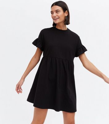 Black Frill Mini Oversized Smock Dress New Look