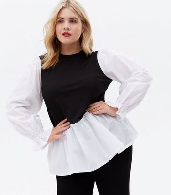 Curves Black Poplin 2-in-1 Vest Jumper 