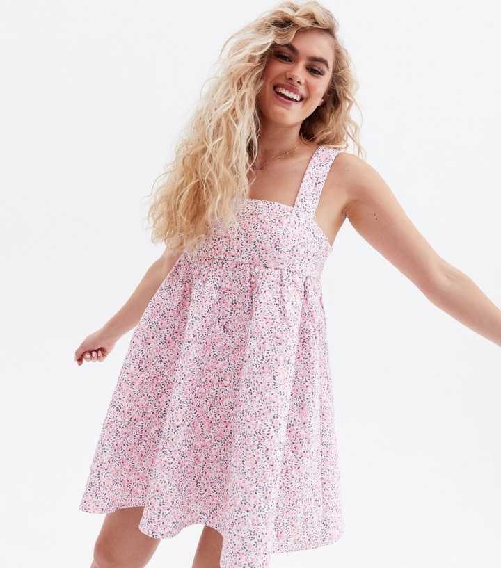 Cutesy Pink Floral Mini Smock Dress