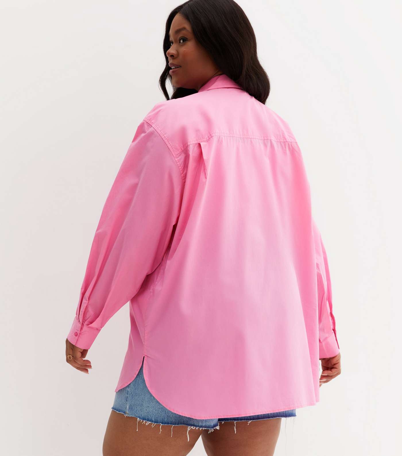 Curves Mid Pink Long Sleeve Oversized Shirt Image 4