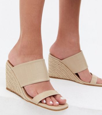 Click to view product details and reviews for Cream Faux Croc Espadrille Wedge Mules New Look Vegan.