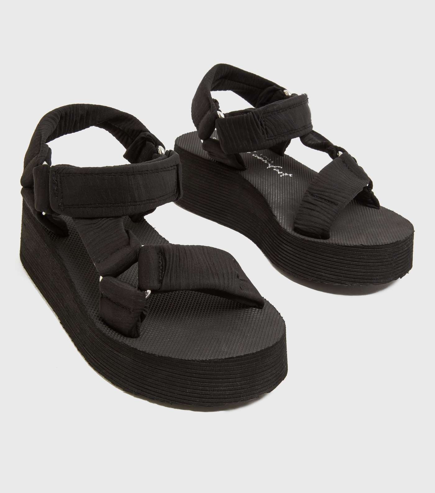 Black Strappy Chunky Wedge Sandals Image 3