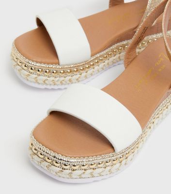 shop for White Stud Espadrille Chunky Sandals New Look Vegan at Shopo