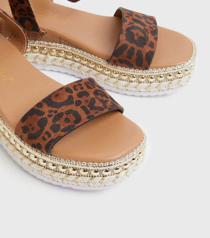 Privilege Extreme poverty index finger Brown Leopard Print Suedette Espadrille Flatform Sandals | New Look
