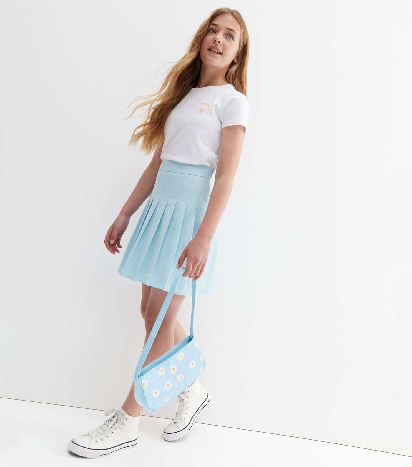 Girls Pale Blue Pleated Tennis Skirt