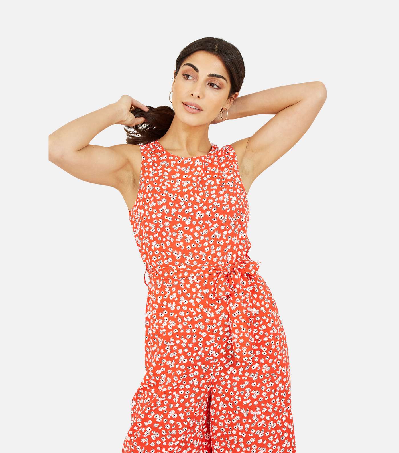 Mela Red Daisy Belted Sleeveless Crop Jumpsuit Image 2