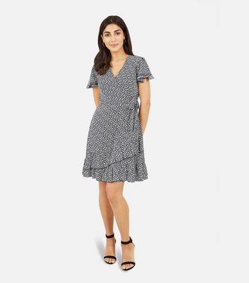 Mela Navy Ditsy Floral Tiered Mini Wrap Dress New Look