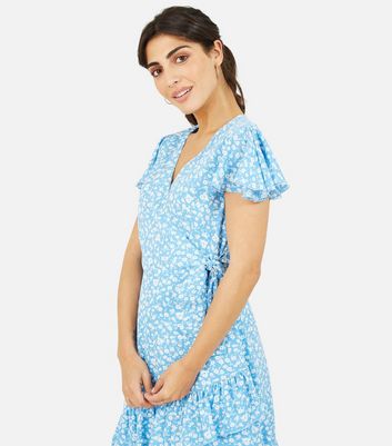 Click to view product details and reviews for Mela Blue Daisy Frill Mini Wrap Dress New Look.