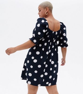 Curves Black Spot Puff Sleeve Mini Dress New Look