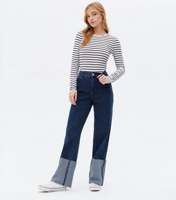 Click to view product details and reviews for Noisy May Blue High Waist Fold Up Wide Leg Jeans New Look.