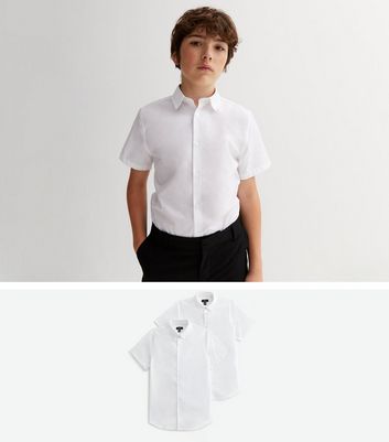 Boys 2 Pack White Short Sleeve Easy Care School Shirts New Look