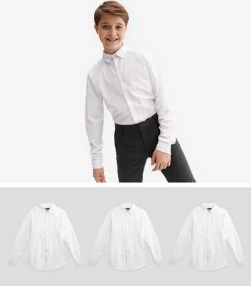 Boys 3 Pack White Long Sleeve Easy Care School Shirts