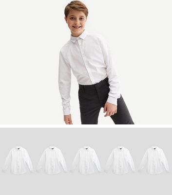Boys 5 Pack White Collared Long Sleeve Easy Care School Shirts