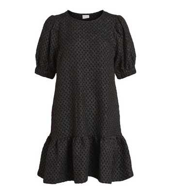 VILA Black Textured Tiered Frill Mini Tunic Dress