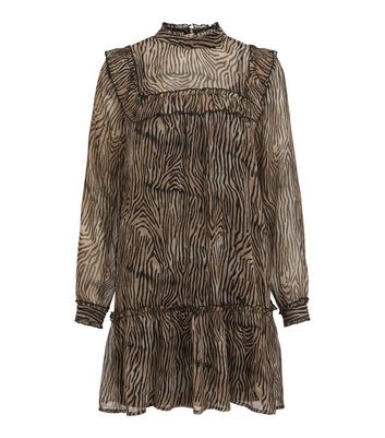 Vila Brown Zebra Print Chiffon Mini Oversized Smock Dress New Look