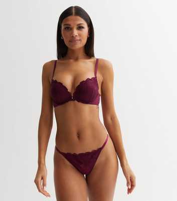 Burgundy Floral Embroidered Lace Thong