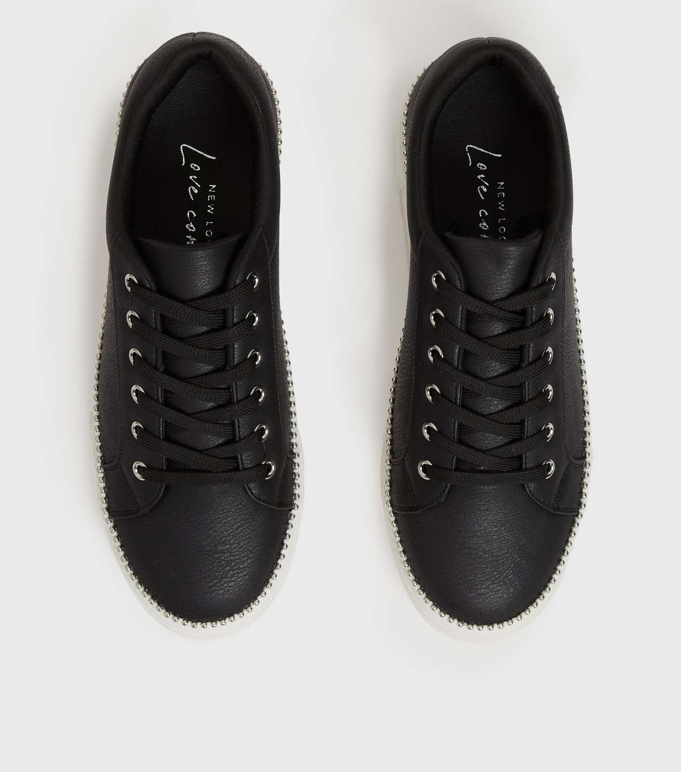 Black Leather-Look Chain Lace Up Flatform Trainers Image 3