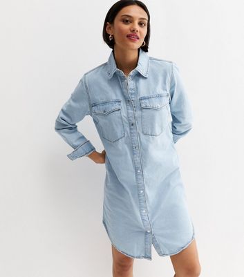 ONLY Pale Blue Denim Mini Shirt Dress | New Look