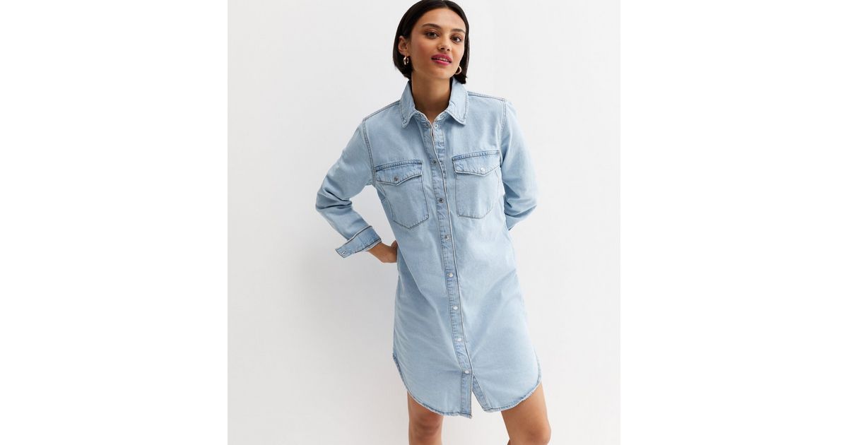 Pale Blue Denim Shirt Dress New Look