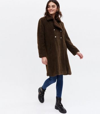 new look brown teddy coat