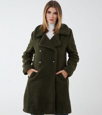 Blue Vanilla Khaki Teddy Long Coat New Look