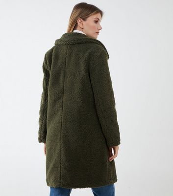 new look green teddy coat