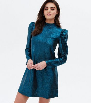 Blue Vanilla Purple Glitter Puff Sleeve Mini Dress New Look