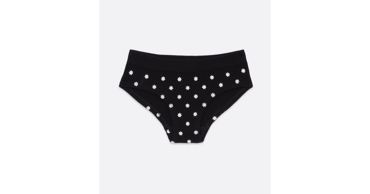 Girls Black Daisy Ribbed Seamless Briefs