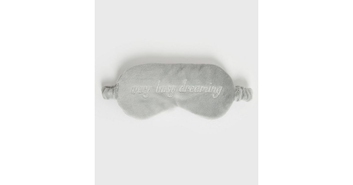 Pale Grey Busy Dreaming Embroidered Eye Mask New Look