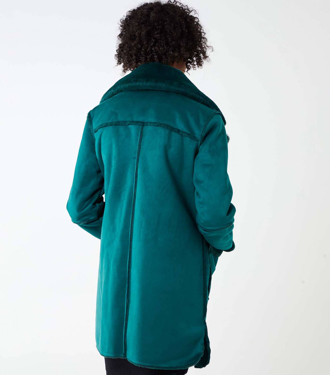 Blue Vanilla Teal Faux Shearling Reversible Coat Image 3