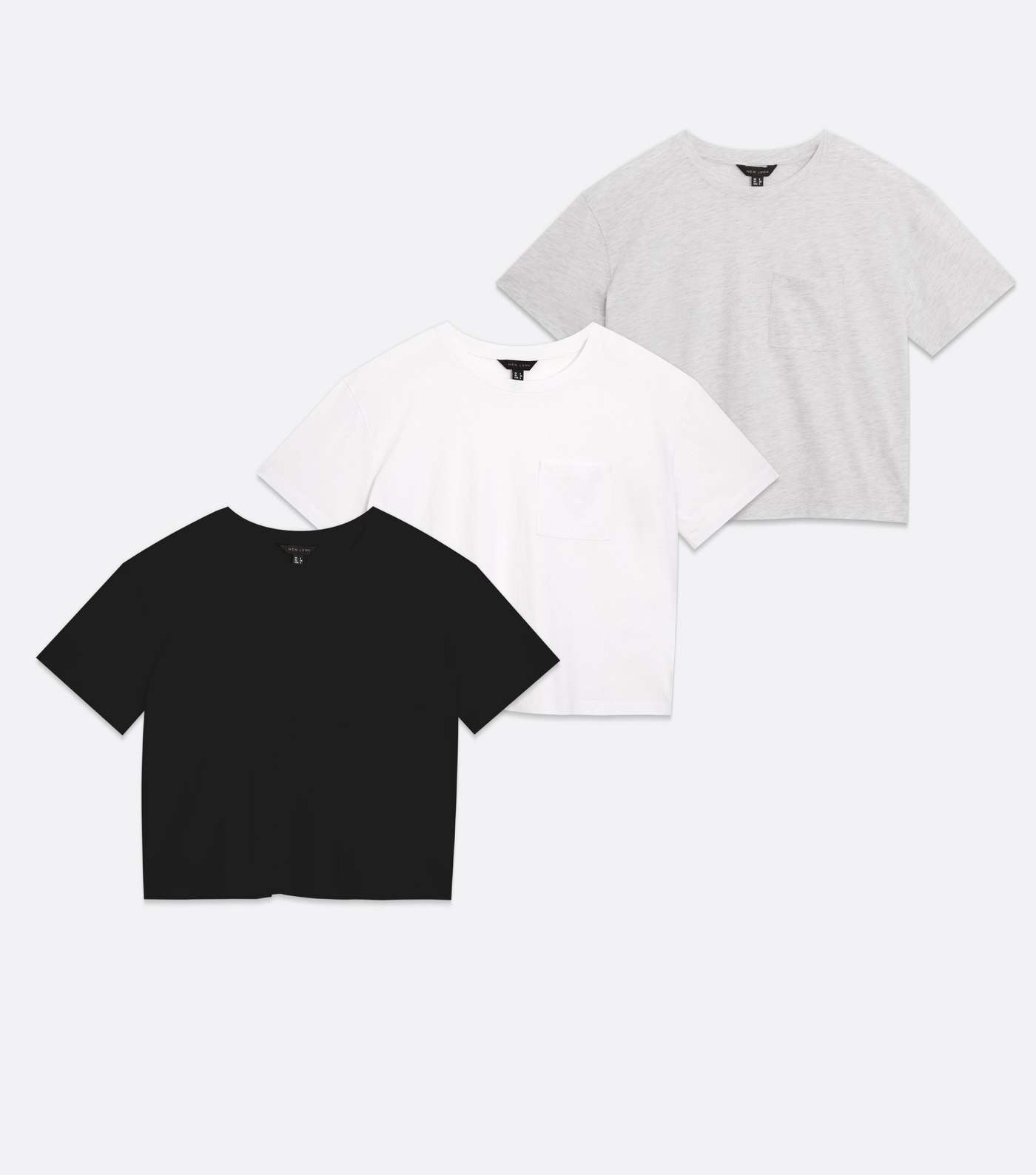 3 Pack Black White and Grey Pocket Front Boxy T-Shirts Image 5