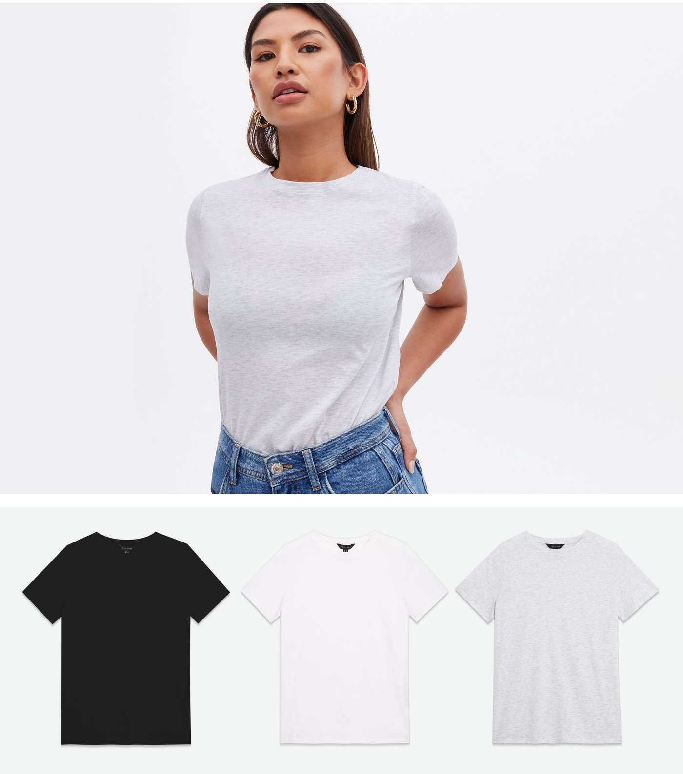 3 Pack Light Grey Black and White Short Sleeve T-Shirts