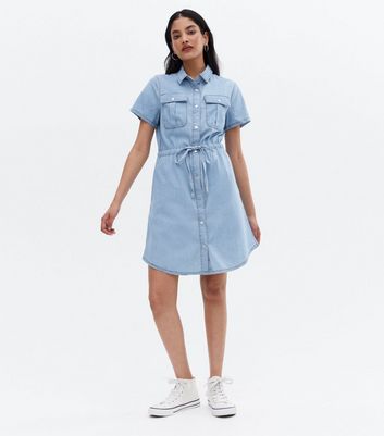 Light blue 2024 denim shirt dress