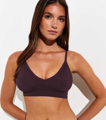 Dark Purple Seamless Ribbed Jersey V-Neck Bra