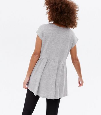 Click to view product details and reviews for Pale Grey Fine Knit Side Peplum Top New Look.