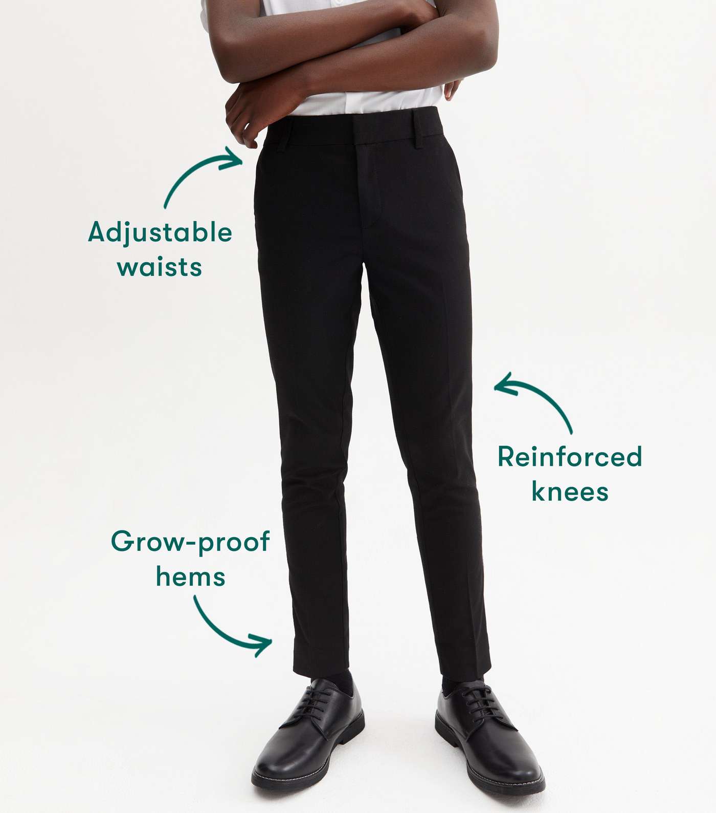 Boys Black Adjustable Waist Skinny School Trousers Image 3