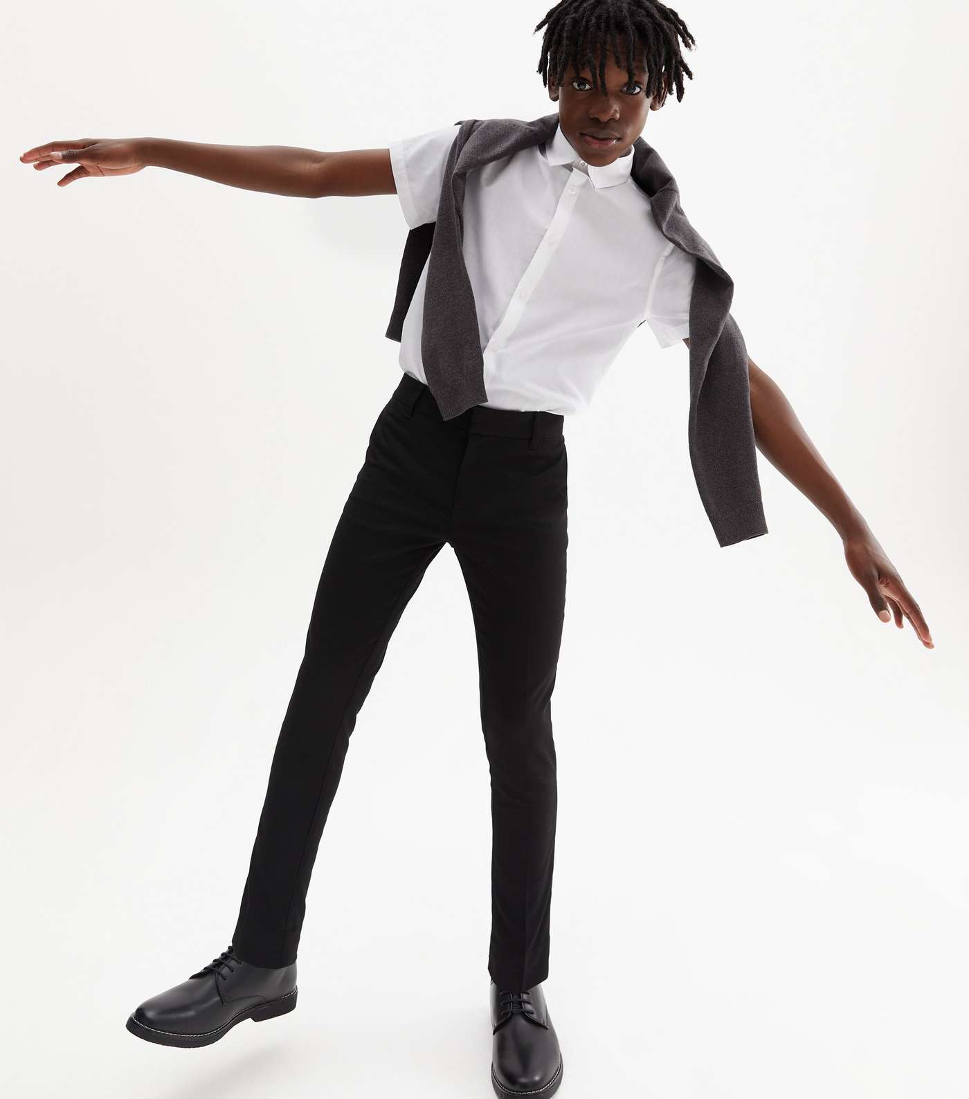 Boys Black Adjustable Waist Skinny School Trousers Image 5