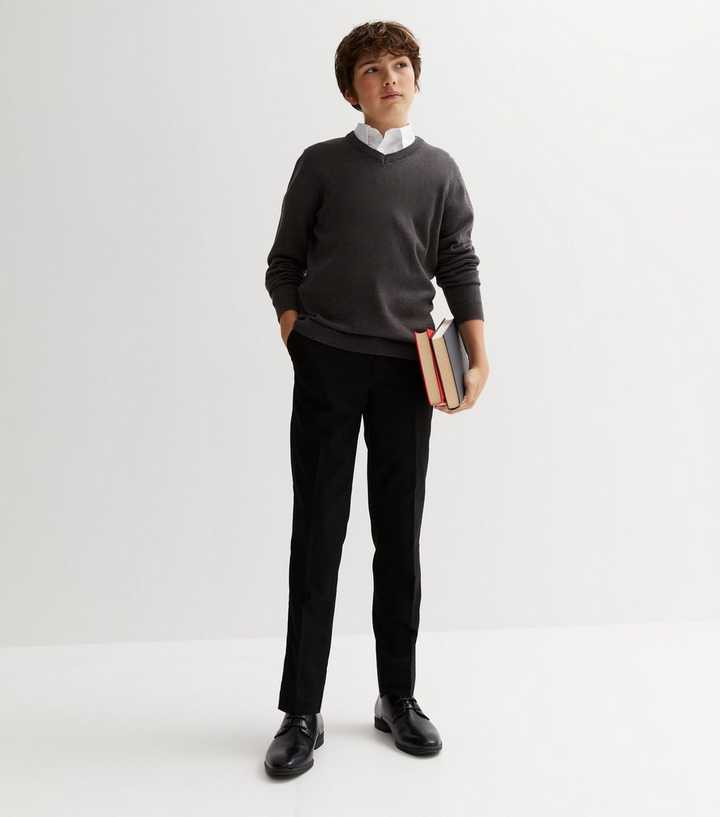 Boys Black Adjustable Waist Slim Leg School Trousers