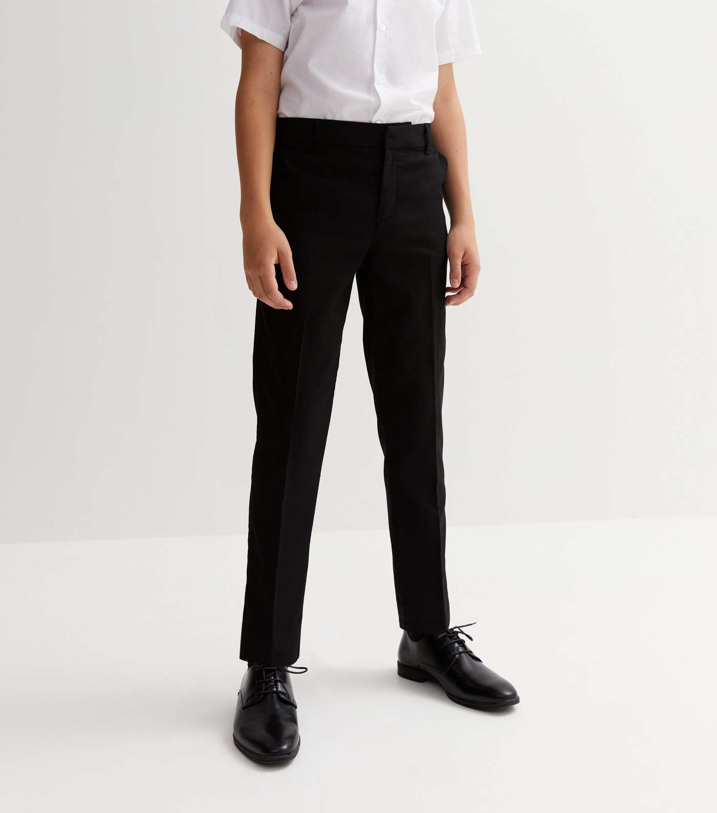 Boys Black Adjustable Waist Slim Leg School Trousers Image 2