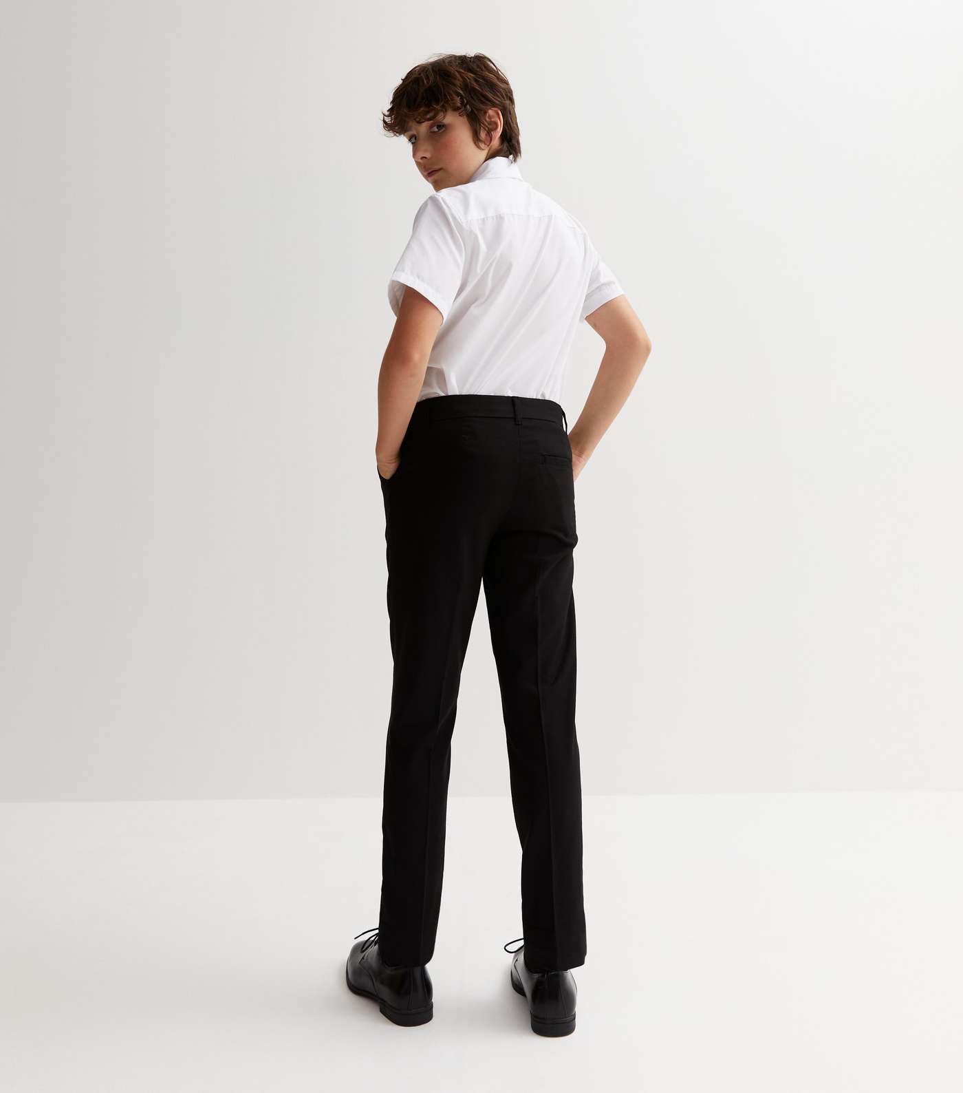Boys Black Adjustable Waist Slim Leg School Trousers Image 4