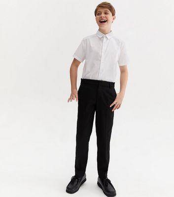 Boys Black Adjustable Waist Slim Leg School Trousers New Look