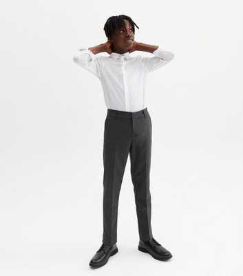 Boys Dark Grey Adjustable Waist Slim Leg School Trousers