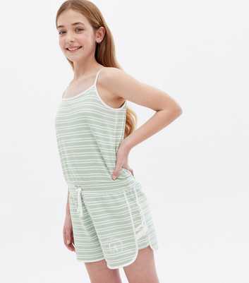 Girls Green Stripe Tie Waist LA Logo Playsuit