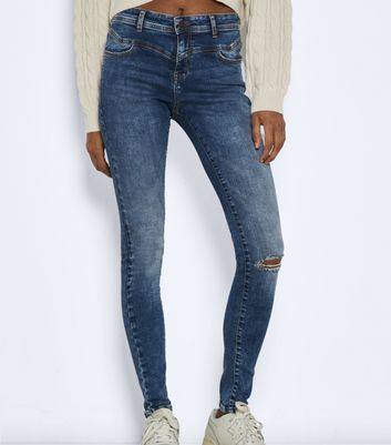 Click to view product details and reviews for Noisy May Blue Ripped Knee High Waist Skinny Jeans New Look.
