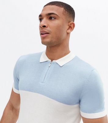 light blue zip polo shirt