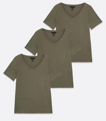 Damen Bekleidung 3 Pack Khaki Jersey V Neck T-Shirts